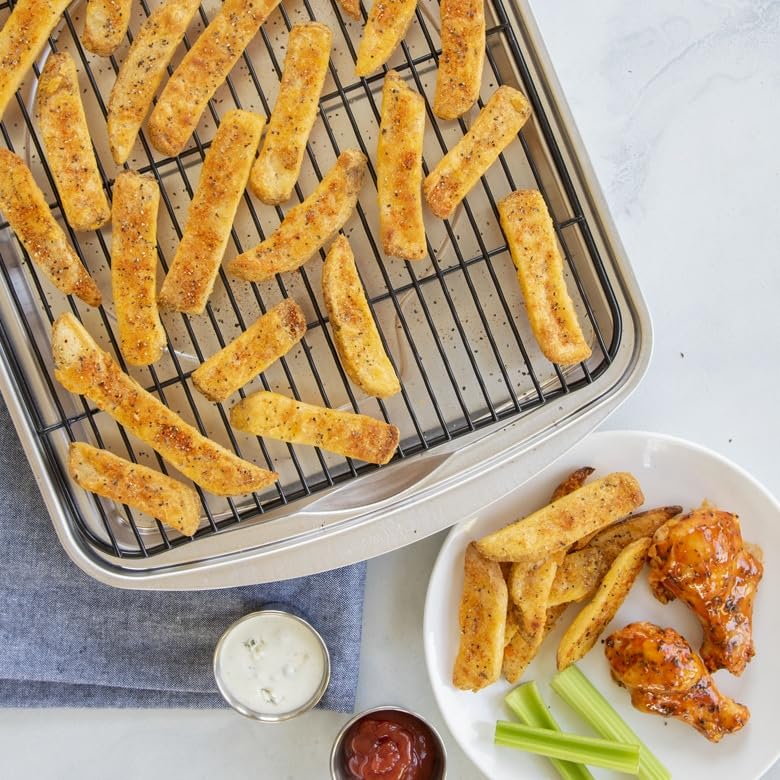 Oven Crisp Baking Tray 2pc Set Includes Pan and Rack; Natural Aluminum For Air Frying