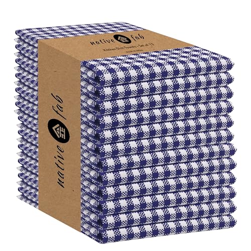 12 Pack Gingham Mini Check Kitchen Dish Towel Cotton Durable Washable 16"x26" (12 Count)