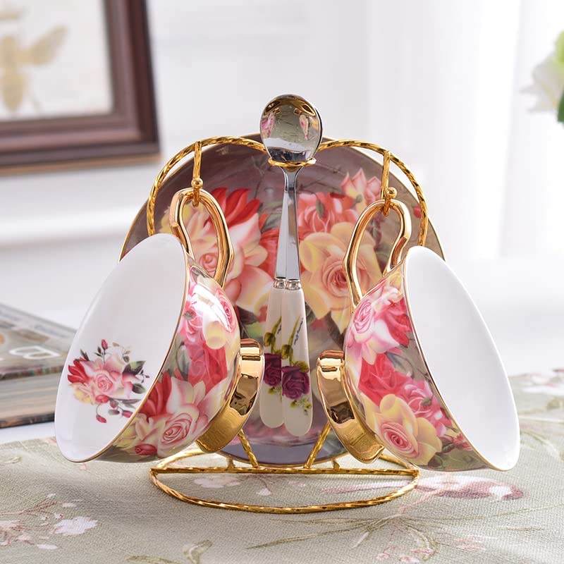 Coffee Mugs Rose Bone China Tea Cup Saucer Spoon Set 200ml Advanced Porcelain Coffee Cup British Cafe Afternoon Teacup Drop Shipping Mug Set