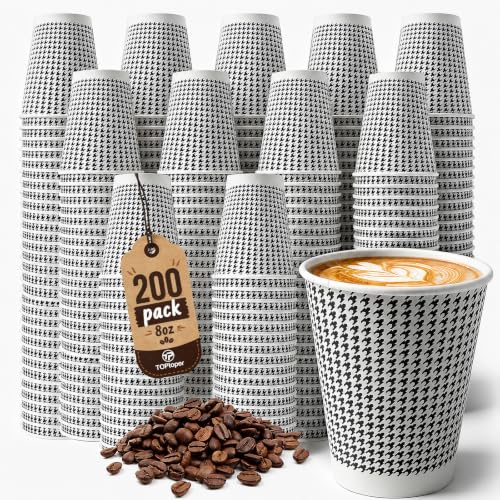 8 oz Coffee Cups 200 Pack【WITHOUT LIDS】 Insulated Corrugated Disposable Paper Cups To Go (200 Count)