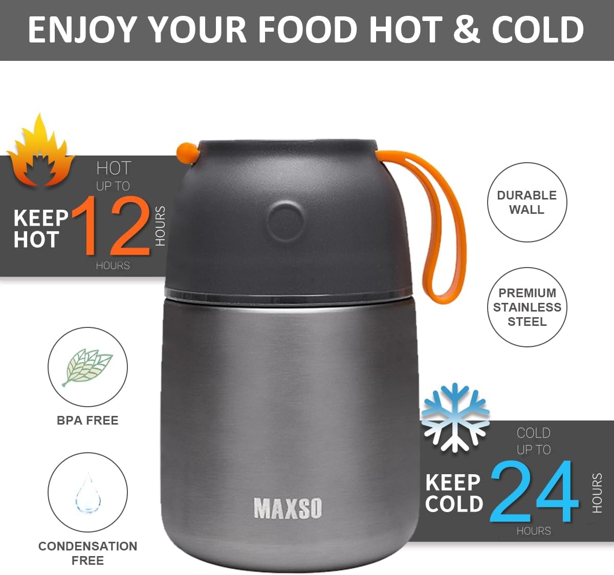 Insulated Thermo Food Jar for Hot & Cold Food for Kids Adult, 17&24 oz Soup Thermal Hot Food Containers for Lunch, Triple Layer Insulation Stainless Steel Food Jar with Spoon (2 Pack Grey) - Blissbrew