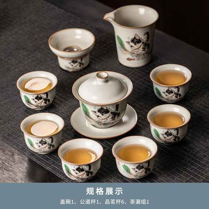 Ru Kiln Gongfu Tea Set, Ceramic Teapot with Tray Set-suit7