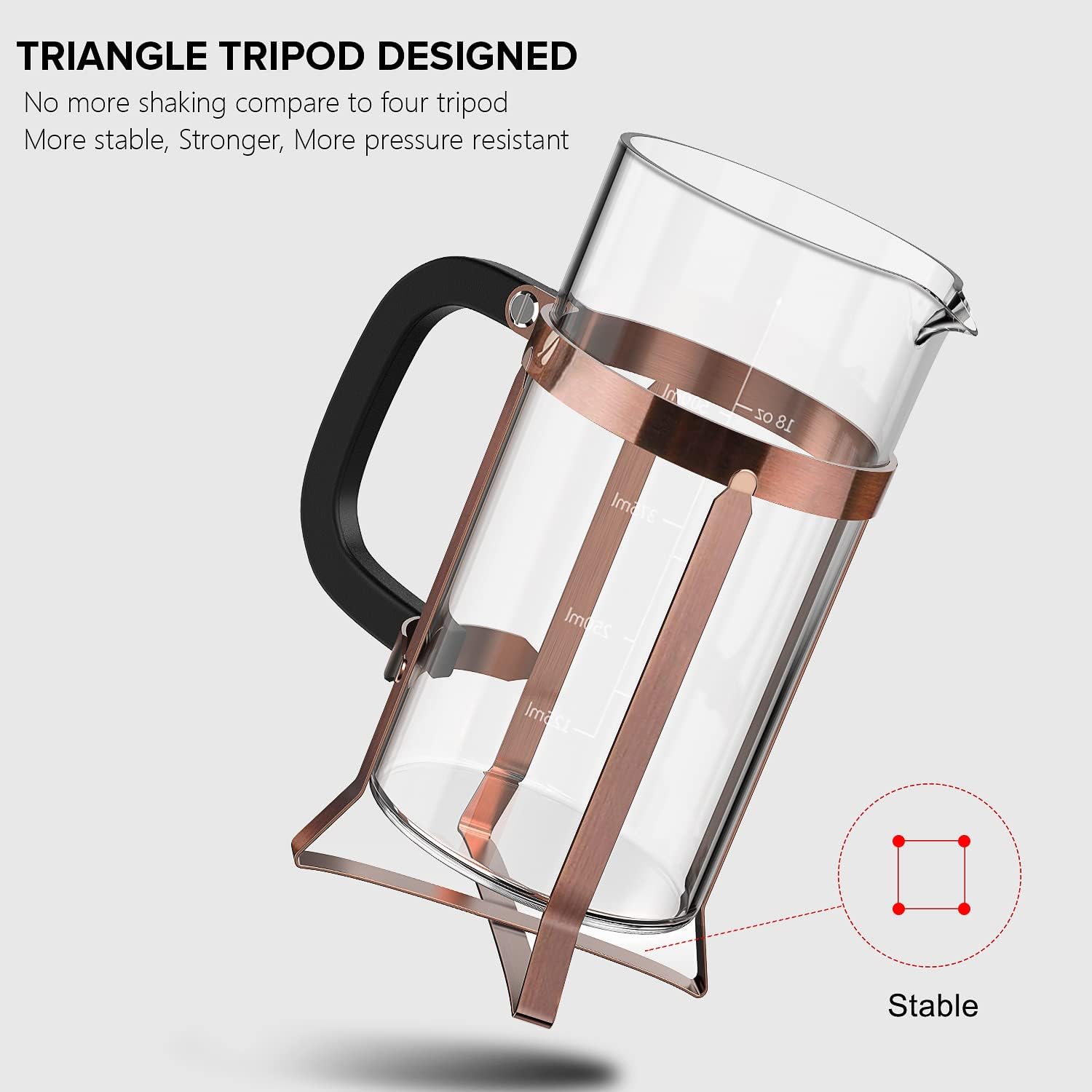 QUQIYSO Coffee Maker 304 Stainless Steel French Press with 4 Filter, Heat Resistant Durable, Easy to Clean, Borosilicate Glass Coffee Press, 100% BPA Free Teapot, 21 ounce, copper - Blissbrew
