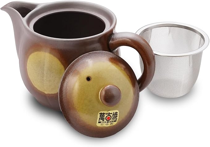 Japanese Banko Ware Teapot with Removable Stainless Steel Strainer - Versatile Pot for Tea, Coffee, and More - Lightweight, Heat-Resistant with Superior Heat Retention (Yellow)