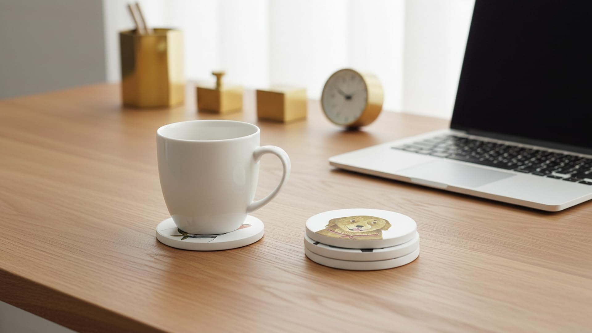 Cute Coasters for Desk Dog Themed Absorbent Ceramic Cup Coasters for Tabletop Protection