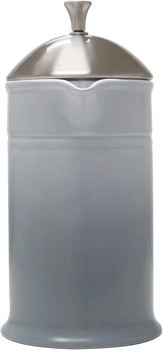 Chantal Stoneware French Press with Stainless Steel Plunger and Lid, 28 ounce capacity, Fade Grey