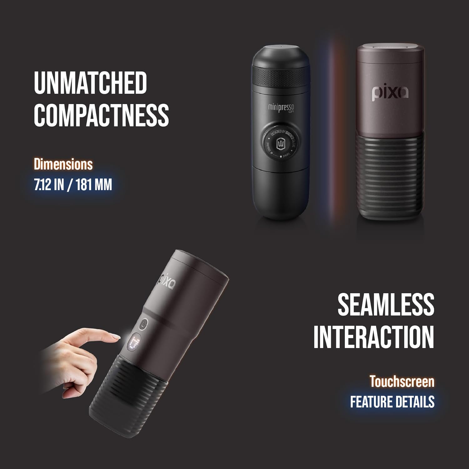 WACACO PIXAPRESSO, Coffee Machine Electric & Portable, With 4 Coffee Types & Fast Heat-Up, 3* 3000mAh Battery Up to 5 Cups, 20 Bar Portable Espresso Maker For Ground Coffee & NS Capsule, Dark Burgundy