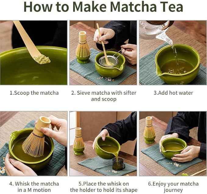 Matcha Whisk Set, 10 Pcs Matcha Set with Ceramic Bowl with Spout, Bamboo Whisk and Holder, Scoop, Sifter, Complete Matcha Kit for Traditional Japanese Tea Ceremony, Gift for Tea Lovers (Green)