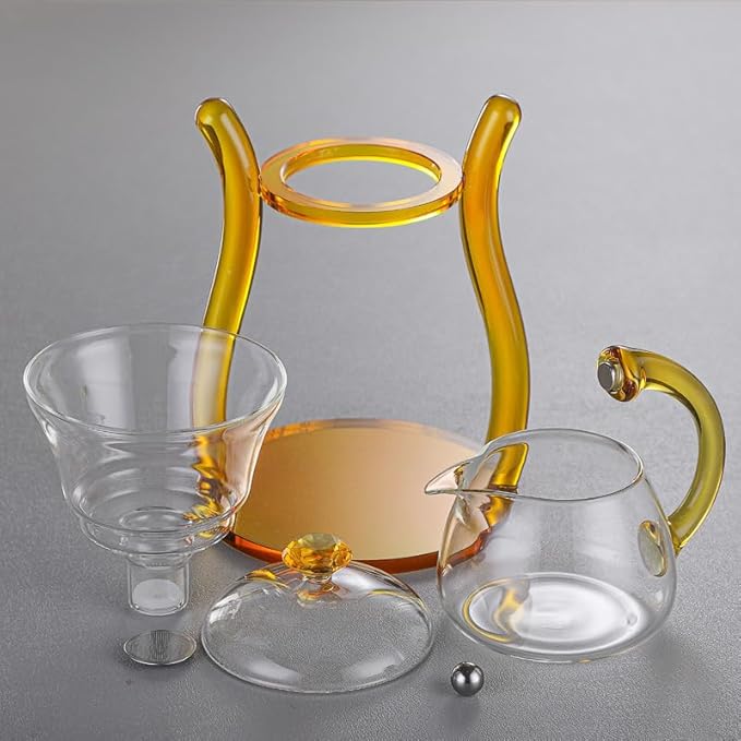 MOZEO Lazy Kungfu Teapot Glass Semi-automatic Tea Maker Suction Automatic Water Brewing Teapot Office Flower Glass Tea Set with 6pcs Cups