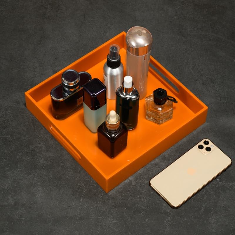 Orange Sturdy Acrylic Serving Tray with Handles