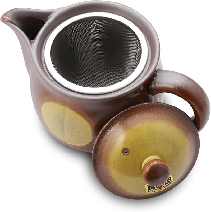 Japanese Banko Ware Teapot with Removable Stainless Steel Strainer - Versatile Pot for Tea, Coffee, and More - Lightweight, Heat-Resistant with Superior Heat Retention (Yellow)