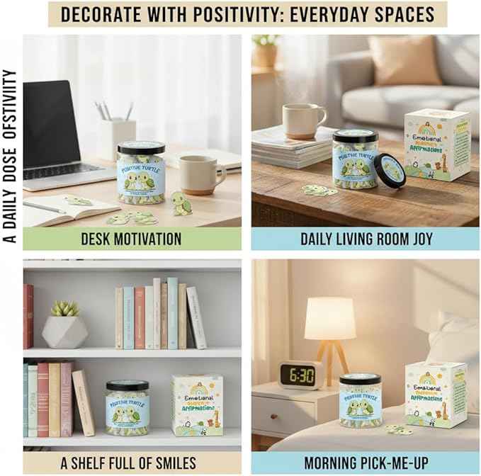60 Positive Turtle Cards Jar, Emotional Support Affirmation Cards, Sea Turtle Gifts, Turtle Lover Gifts For Women, Teens, Friends, Coworkers, Christmas Turtle Decoration For Home Office