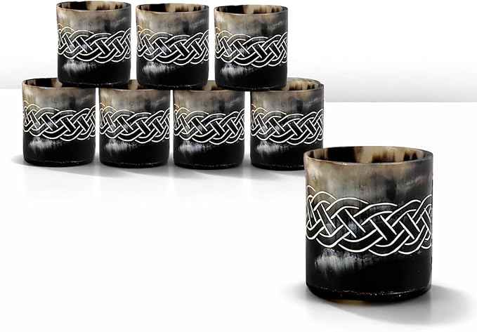 Handicrafts Home Viking Horn Shot Glasses Set of 8, Handmade Natural Ox Horn, Rustic Viking Drinkware Whiskey Shot Cups, Father’s day Gifts, Birthday Gifts for Men, Gifts for Dad, Room Decor for Men