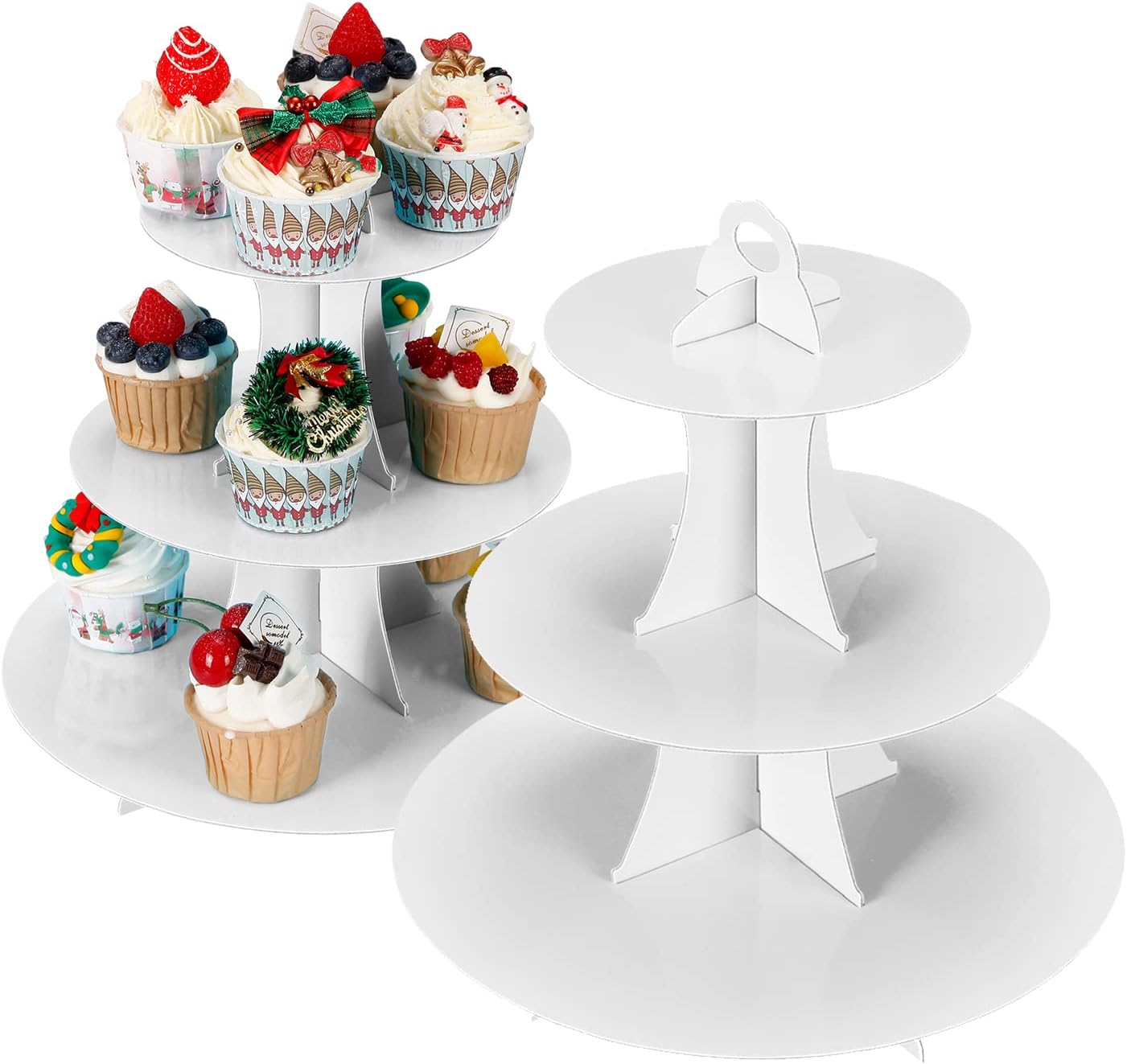 2Pcs 3-Tier Cupcake Stand, Cake Stand holder, Tiered DIY Cupcake Stand Tower for Dessert Table Displays, Birthday Theme Party Favors Decoration, Floral Tea Party, 12