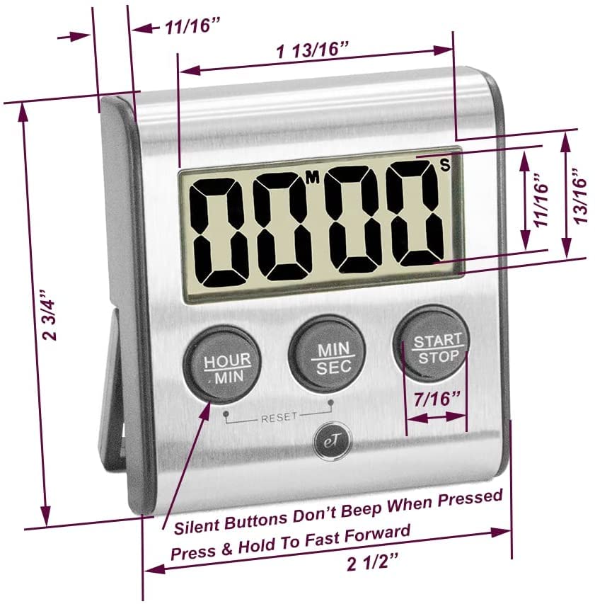 Elegant Digital Kitchen Timer Stainless Steel (6 Count)