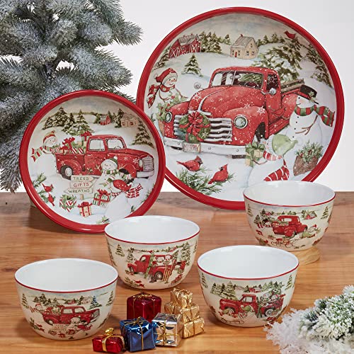 Red Truck Snowman Set of 4 Ceramic Mugs (4 Count)