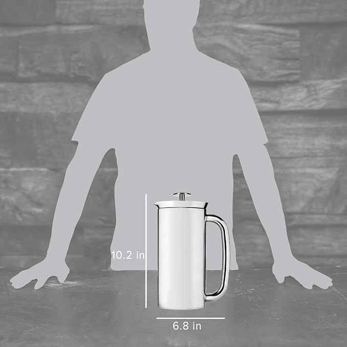 ESPRO P7 French Press Stainless Steel 304 – Patented Double Walled Micro-Filter Insulated French Press Coffee Maker, Grit-Free Brew - Heat Resistant Plastic Free Coffee Maker, Polished (32oz)