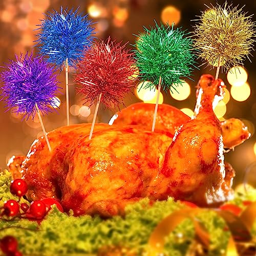 100 Pcs Foil Firework Cupcake Toppers Sparkle Tinsel Cake Toppers Cake Decoration Cocktail Fruit Toothpick for Birthday Wedding Graduation Party