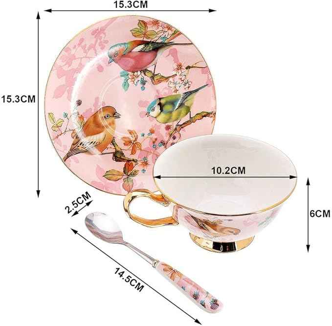 Coffee Mugs Pastoral Bird Bone China Tea Cup Saucer Spoon Set Europe Porcelain Coffee Cup 200ml Mug Tray Cafe Tumbler Party Drinkware Mug Set (Color : 1Cup)