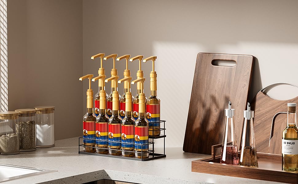 10 Bottle Capacity Coffee Syrup Organizer 2 Tier Coffee Syrup Stand Shelf for Coffee Bar Kitchen Small Wine Rack for Bar Family Storage for Syrup Wine Dressing (13.6 inch(es))