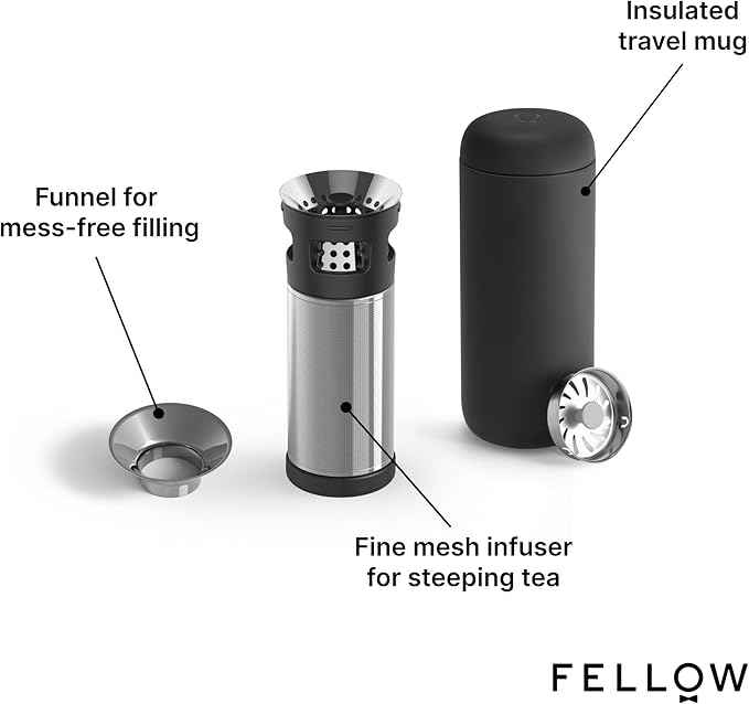Fellow Carter Tea + Cold Brew Infuser & Carter Move 16 oz Tumbler Set - Steep Tea On-The-Go - Vacuum-Insulated Stainless Steel Travel Mug w/Snap-In Infuser For Steeping Tea, Cold Brew, Matte Black