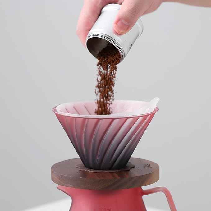 Bincoo Pour Over Coffee Maker Set - Borosilicate Glass Dripper with Walnut Handle & Glass Lid, 50 pcs Paper Filters Included