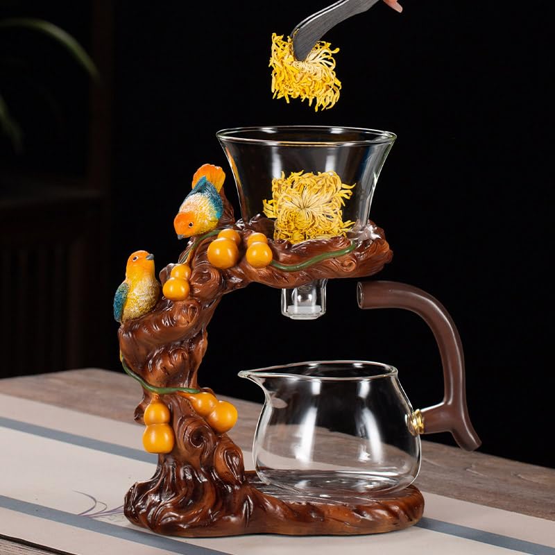 Glass Teapot Set with Infuser Semi Automatic Tea Set Lazy Kungfu Attraction Drip Rotating Magic Teapot Set