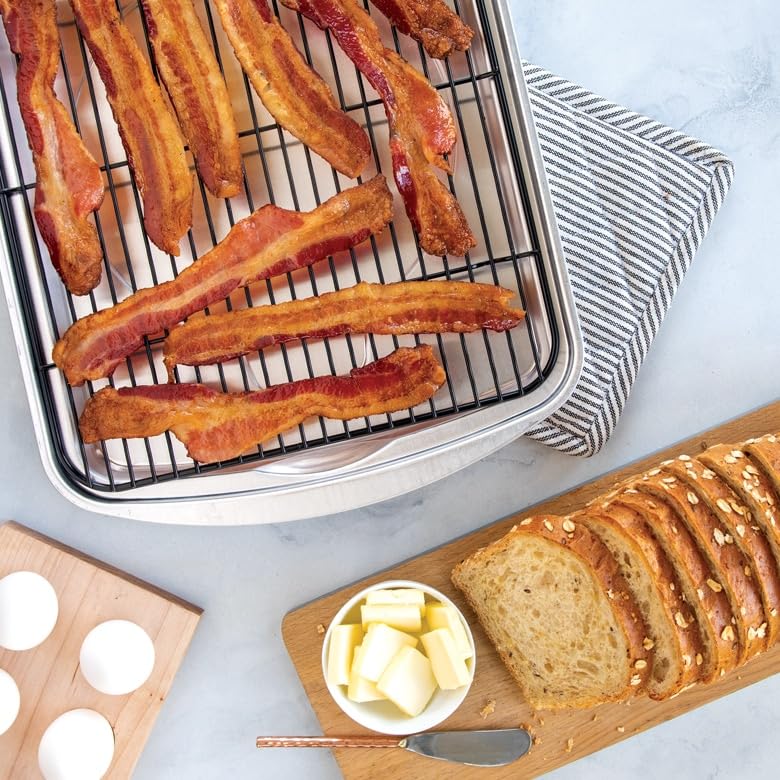 Oven Crisp Baking Tray 2pc Set Includes Pan and Rack; Natural Aluminum For Air Frying