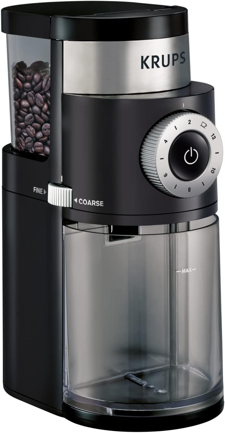 KRUPS Precision Burr Coffee Grinder: 12 Settings, 8 oz Capacity for Drip, French Press, Espresso, Pour Over, Cold Brew - Stainless Steel, 110W, Auto-Stop, Easy Clean - Blissbrew