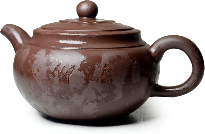 Teapot 10oz Chinese Zisha Clay Pots with Infuser for Loose Tea Hand-Carved Red Brown Qingshuini Natural Clay 320ml