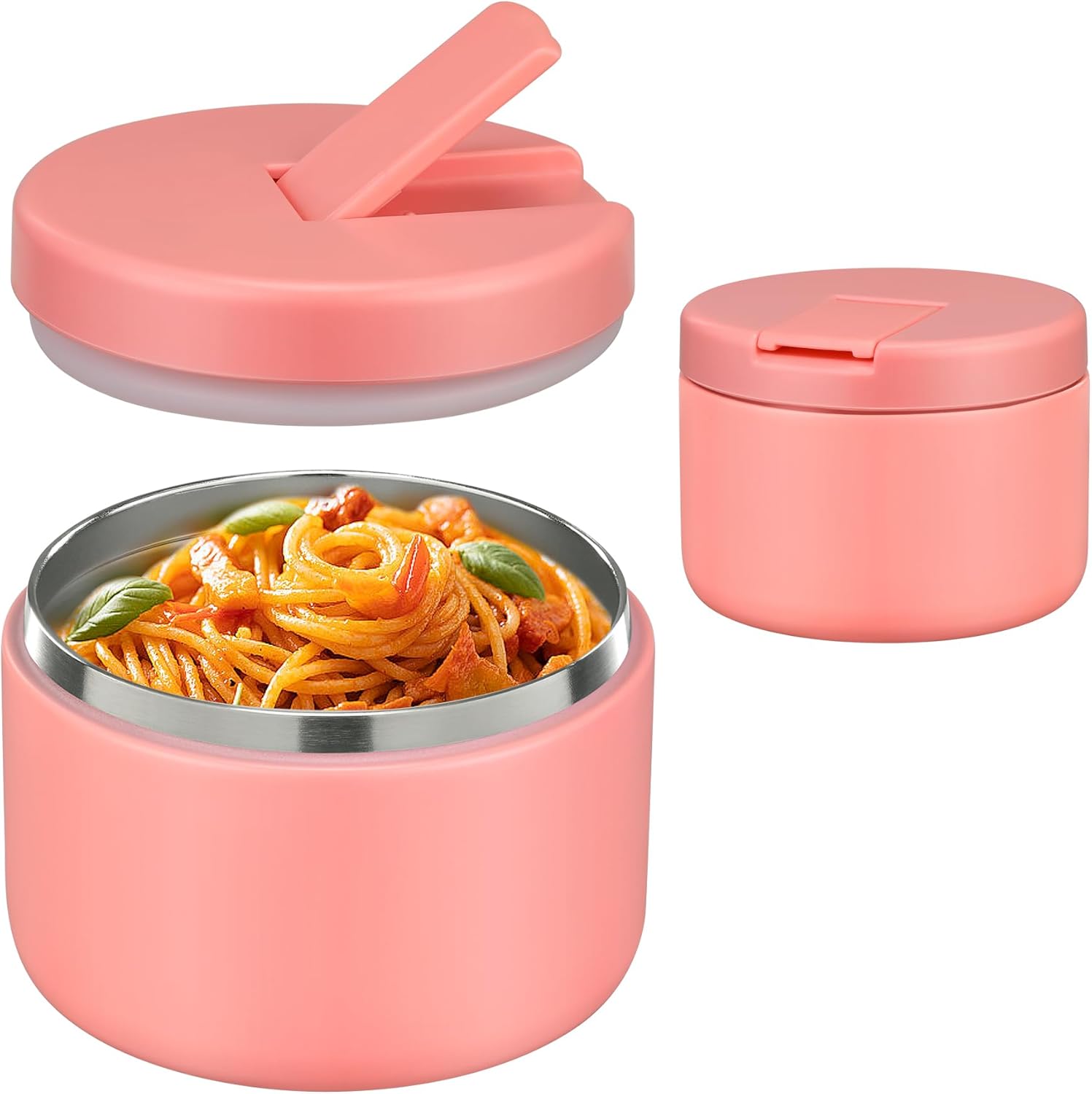 12oz Insulated Vacuum Food Jar with Buckle Lid Wide Mouth Soup Thermo for Hot Food Kids Leakproof Stainless Steel Lunch Container- Pink- 1Pack - Blissbrew