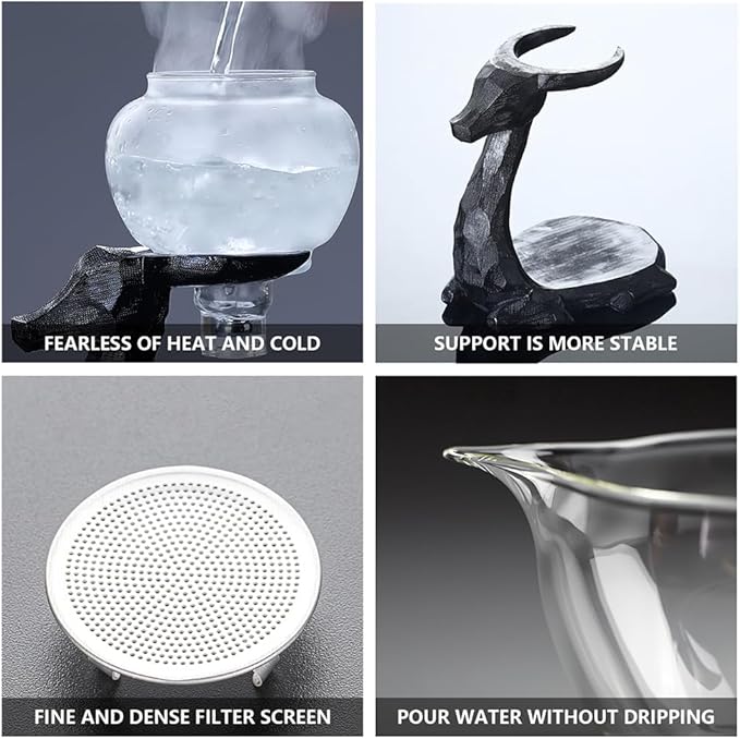 Lazy Kungfu Drip TeaPot, Heat Resistant Tea Set, Semi-Automatic Glass Teapot Suit for Magnetic Water Flow Wooden Glass Teapot Set