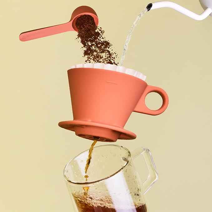 Verve Dwell Dripper Pour Over Coffee Maker Set, Non-Electric Coffee Dripper, Manual Brew Maker (Red)