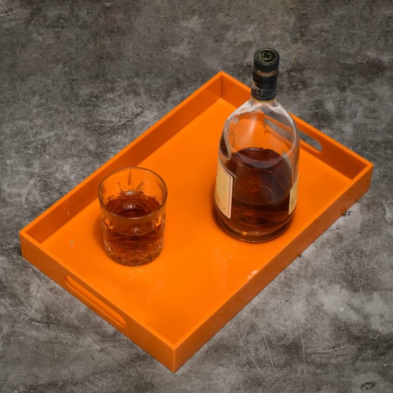 Orange Sturdy Acrylic Serving Tray with Handles