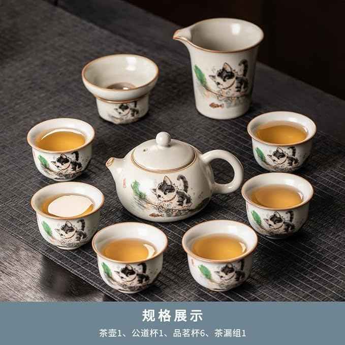 Ru Kiln Gongfu Tea Set, Ceramic Teapot with Tray Set-suit7