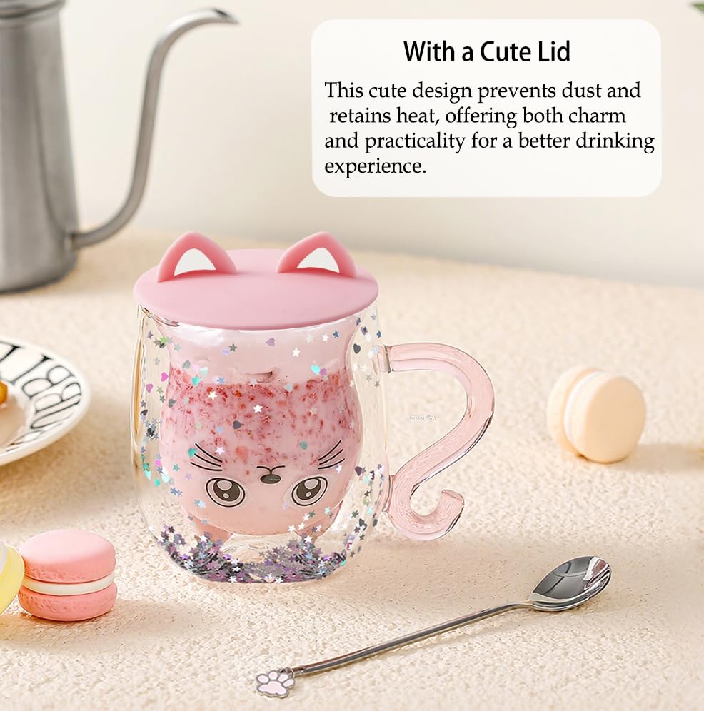 Gifts for Women Cat Gifts Double Walled Glass Coffee Latte Cup Cute Stuff Cat Mug Gifts for Her Christmas Stocking Fillers