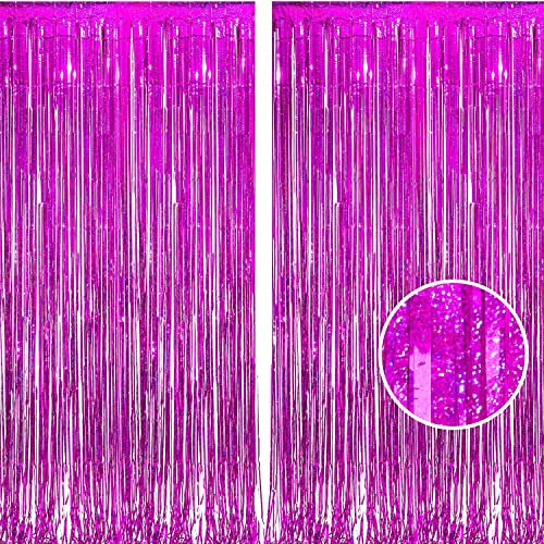 Hot Pink Foil Fringe Curtains (2 Count)