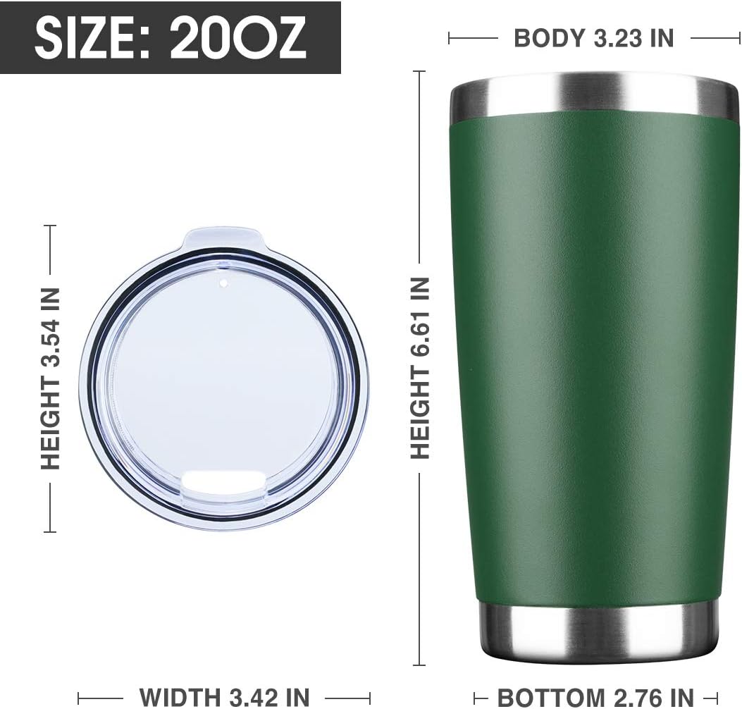 20oz Tumbler Bulk Stainless Steel Vacuum Insulated Tumblers with Lid Double Wall Travel Mug, Powder Coated Coffee Cup, Suitable for Ice Drinks and Hot Beverage (Dark green 1pack)