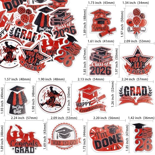 48Pcs Edible Graduation Cap 2026 Cupcake Toppers Wafer Paper Grad Cap Diploma Cake Decoration Picks for 2026 Grad Theme Party Cake Decor Supplies Black Red (48 Count)