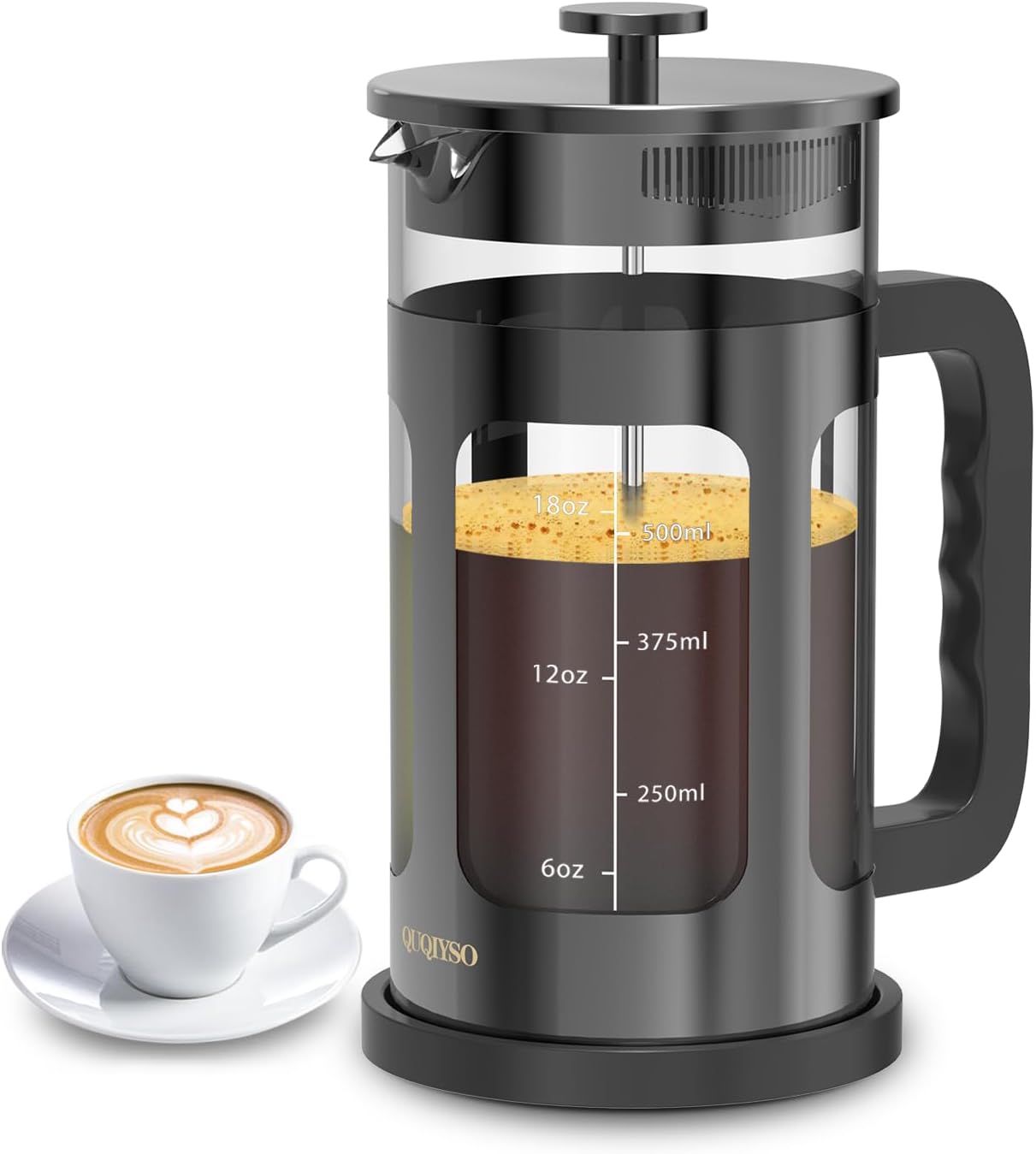French Press Coffee Maker, French Press 304 Stainless Steel with 4 Filter, Heat Resistant Durable, Easy to Clean, Borosilicate Glass Coffee Press, 100% BPA Free Glass Teapot, 21 ounce, Dark Pewter - Blissbrew