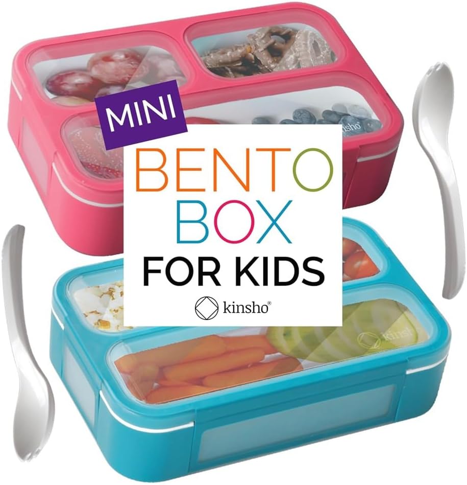Snack Container - Small Bento Lunch Box for Kids Girls Boys Toddlers | MINI Leak-proof Boxes, Baby Bentobox for Daycare, Portion Containers, BPA-Free Pink and Blue Set of 2 - Blissbrew