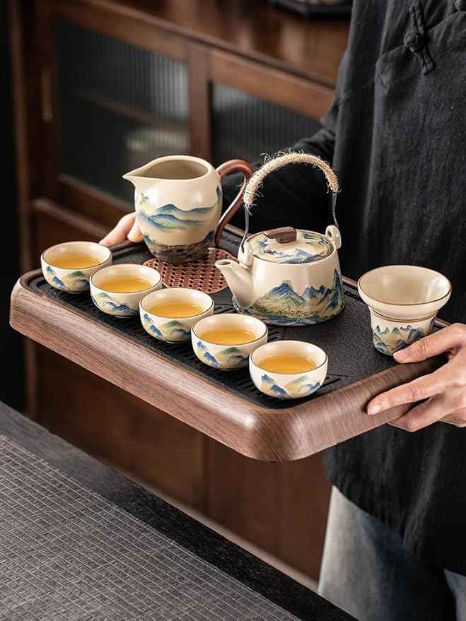 Ru Kiln Gongfu Tea Set, Compact Gaiwan for Office Use-suit13