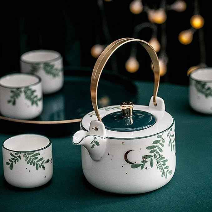 6-Piece Luxury Porcelain Tea Set with Teapot, 4 Tea Cups, Tray, Modern Nordic Design, Ideal for Tea Parties, Gifts, and Home Decor