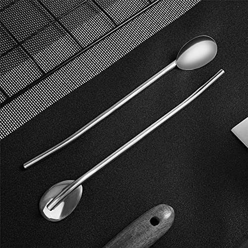 8pcs 2 in 1 Stainless Steel Straws Spoons with 2pcs Cleaning Brushes