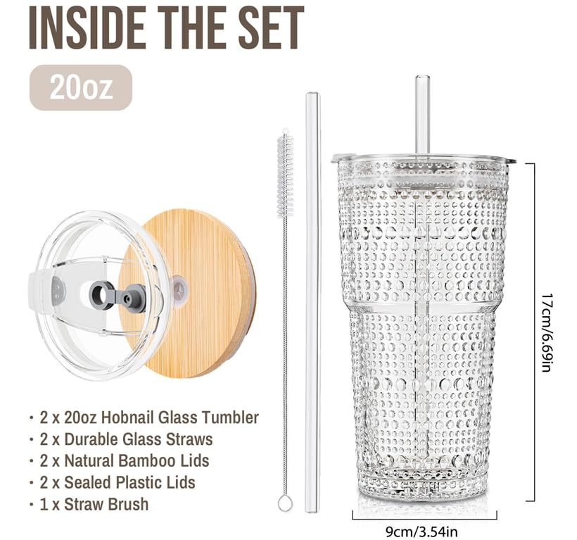 20oz Begonia Flower Glass Tumbler with Bamboo Lid and Straw