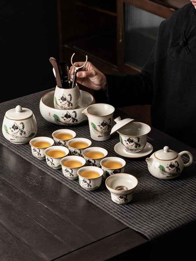 Ru Kiln Gongfu Tea Set, Ceramic Teapot with Tray Set-suit7