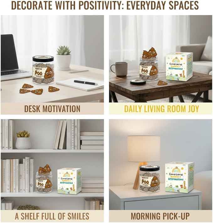 Positive Poo Jar with 60 Affirmation Cards, Emotional Support Poo, Funny Gag for Women, Men, Corwokers, Friends, Poop Emoji Gifts