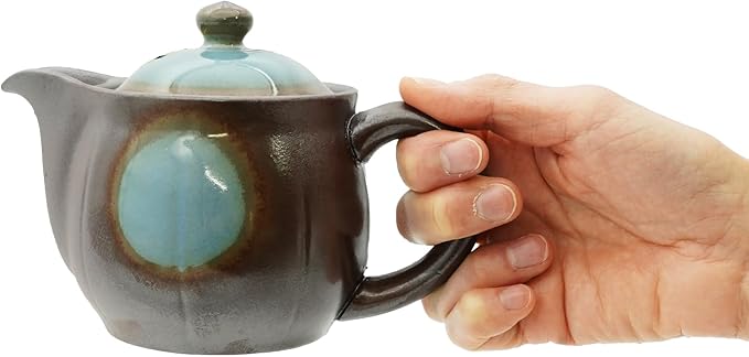 Japanese Banko Ware Teapot with Removable Stainless Steel Strainer - Versatile Pot for Tea, Coffee, and More - Lightweight, Heat-Resistant with Superior Heat Retention (Blue)