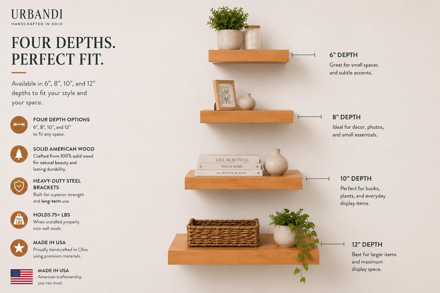 URBANDI Rustic Floating Shelves (2 Count)