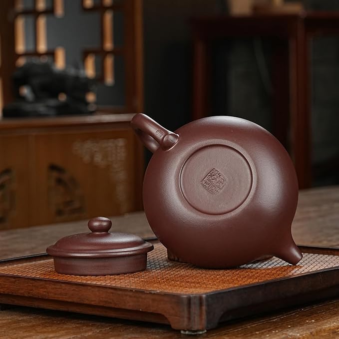 Fine Zisha Teapot Series,Chinese Genuine Handmade Yixing Purple Clay Tea Pot 12.8 Oz with 2 Cups,Infuse Brew Kungfu Tea Maker -Fanggu Tea Set